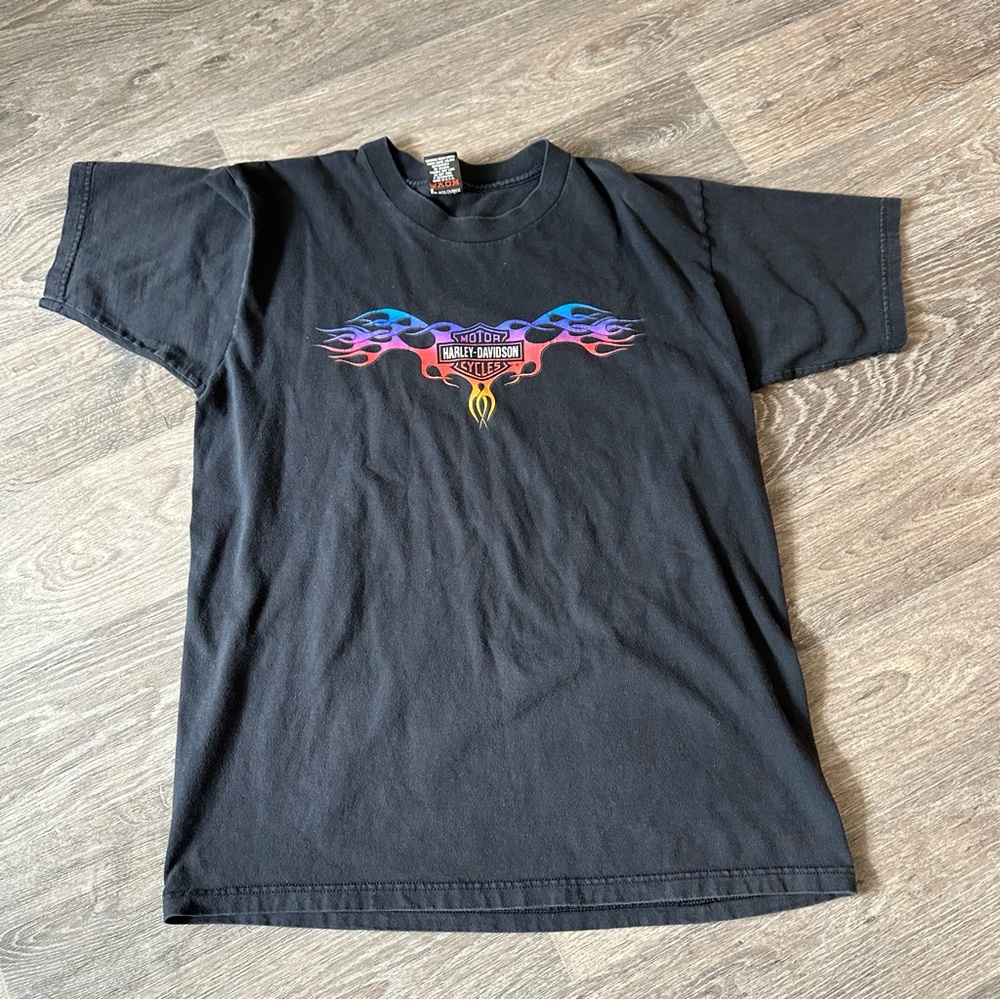 1998 vintage Harley Davidson t shirt black faded 90s y2k fire flame vintage tee
